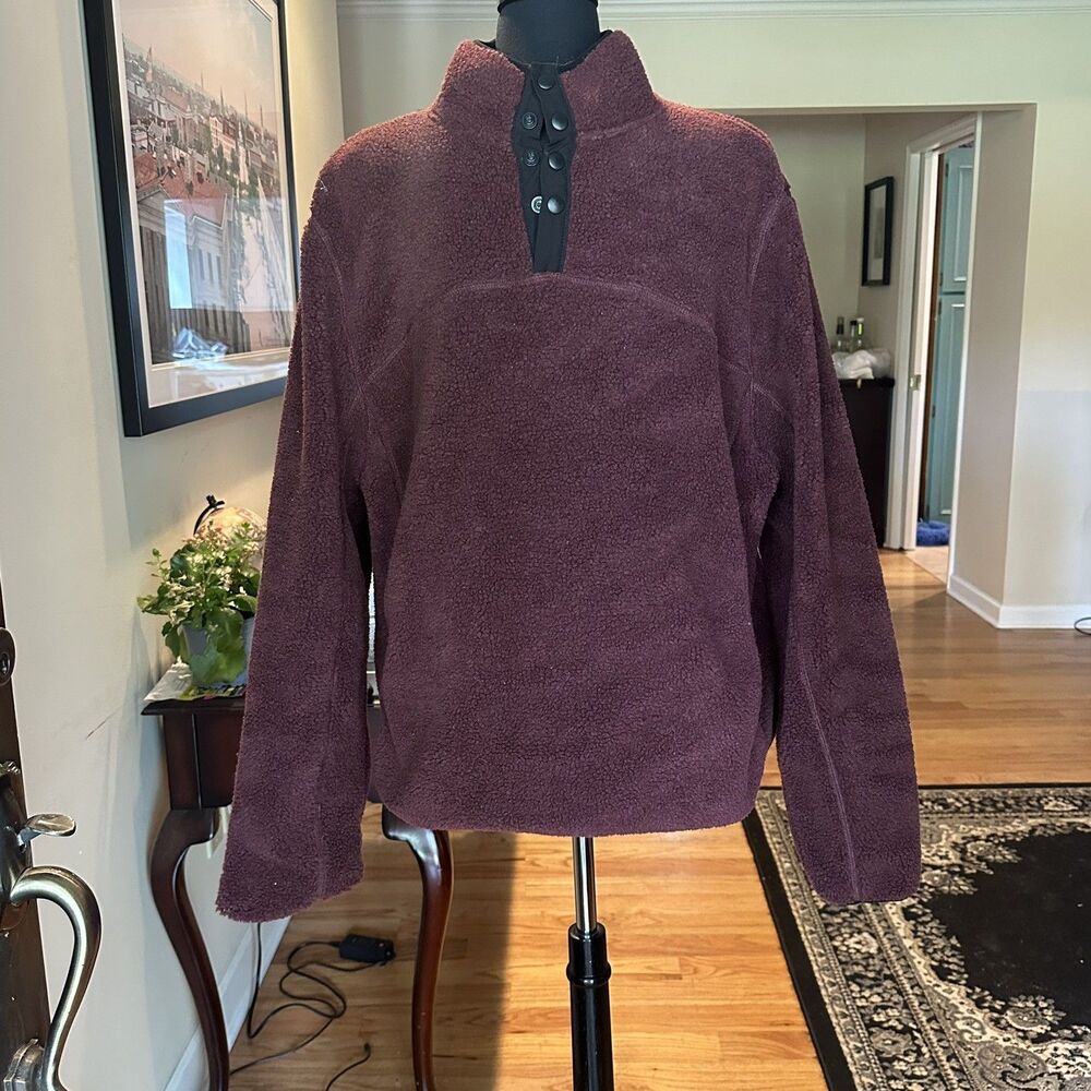 Member’s Mark  Alpine Sherpa Quarter Snap Pullover Burgundy High Neck Size L